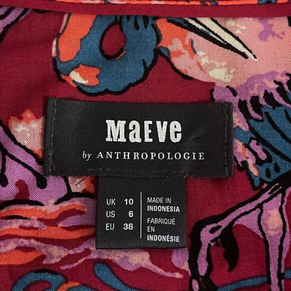 Anthropologie Maeve Darla Button Down Bird Floral Top SZ6 Multi Color Burgundy - Picture 8 of 10